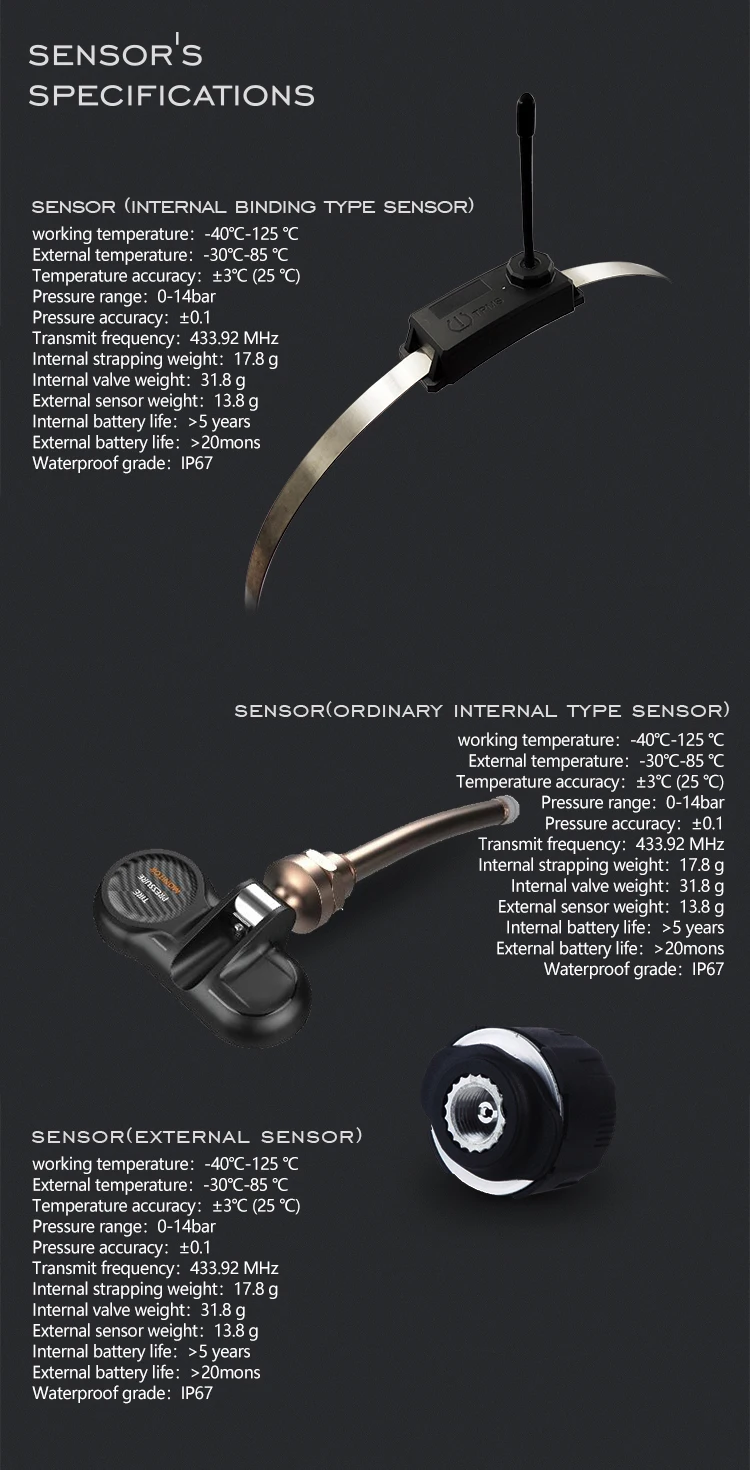 درجة الحرارة العادية الخارجية 8 مللي متر صمام فوهة أجهزة استشعار قطر الخيط شاحنة/مقطورة نظام مراقبة ضغط الإطارات