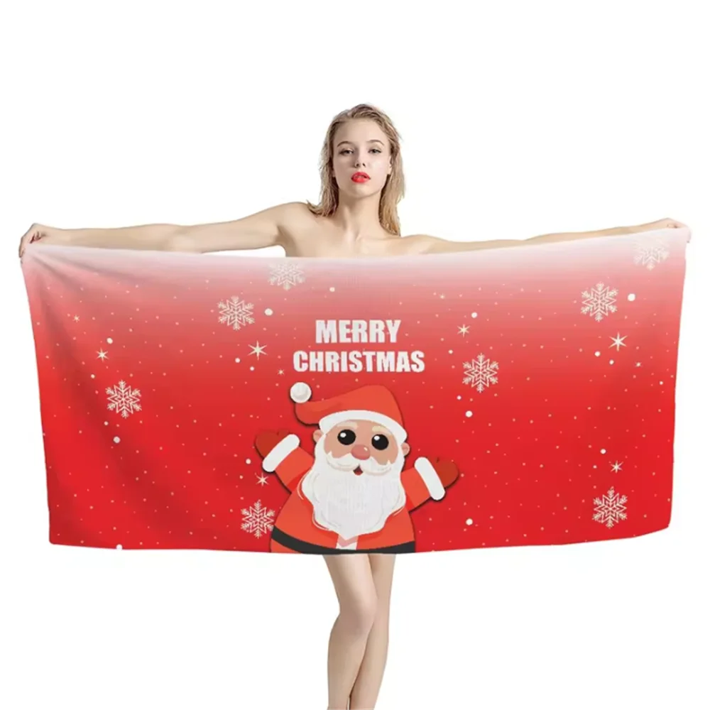 Christmas Gifts for Couple Bathroom Beach Towel Cute Santa Claus Design Women Swimming Fitness Exercise Yoga Mat Quick Dry Towel