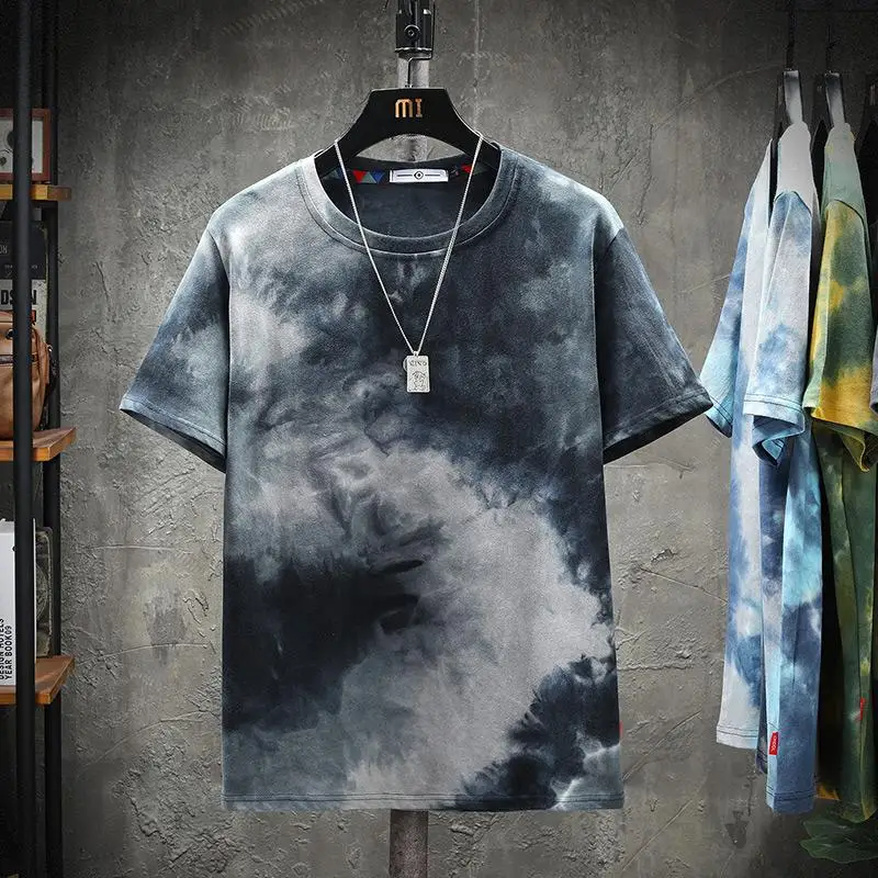 Tie-dye Casual Funny T Shirt For Men Clothing Korean Streetwear New In T Shirts For Man Size 3XL 2024 Summer New Arrivals