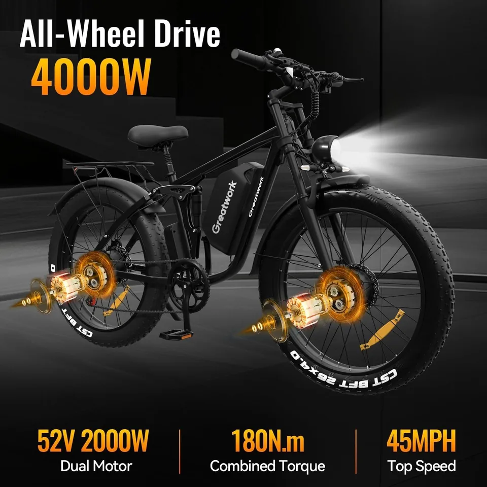 5000W Dual Motors Electric Bike for Adults 24" E Bike 45MPH 52V Mountain Bicycle image 14