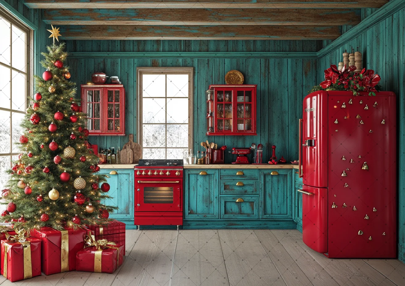 ฉากหลังคริสต์มาสติดผนังไม้ ตู้ - Kitchen Appliances To Gift บทวิจารณ์และราคา