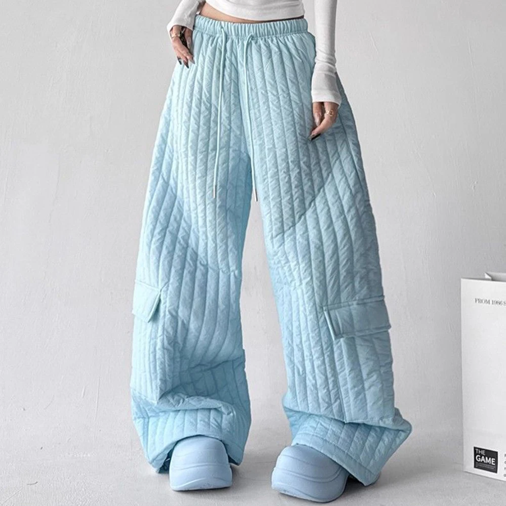 Super fire Korean workwear padded cotton pants women's 2026 winter new casual pants quilted thermal pockets straight pants
