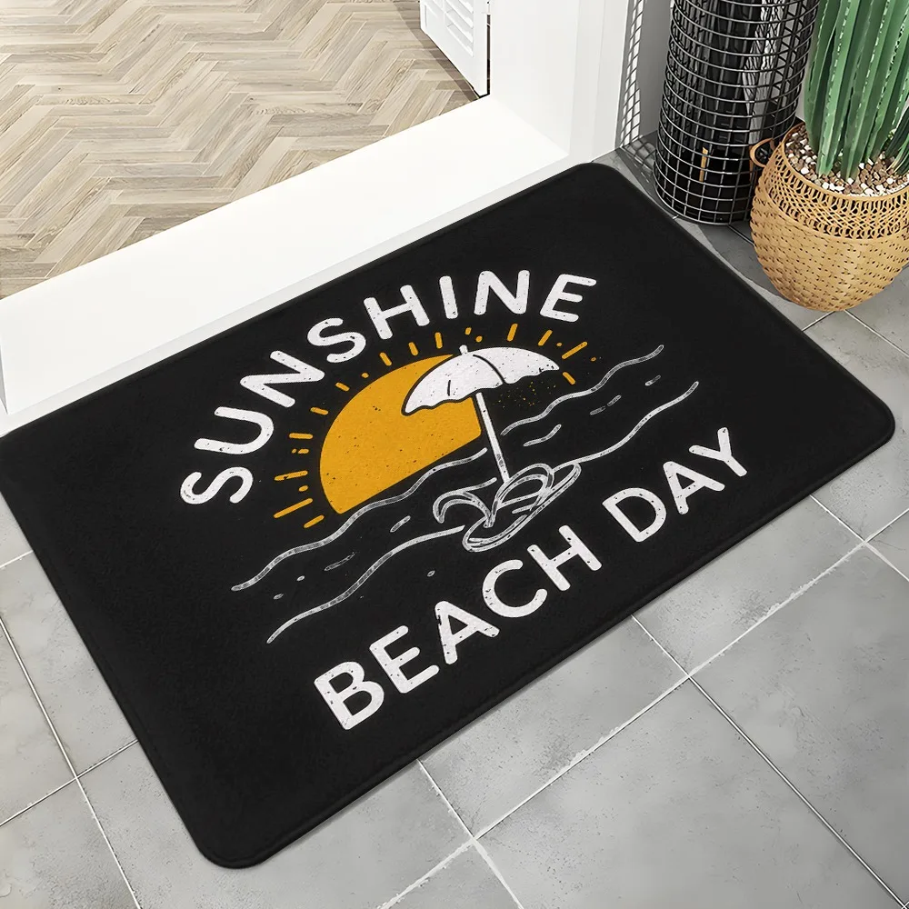 

Ретро-коврик для прихожей "Sunshine Beach Day" – мягкий фланелевый, нескользящий, можно стирать в машине, для использования внутри и снаружи помещений, на кухне, на террасе.