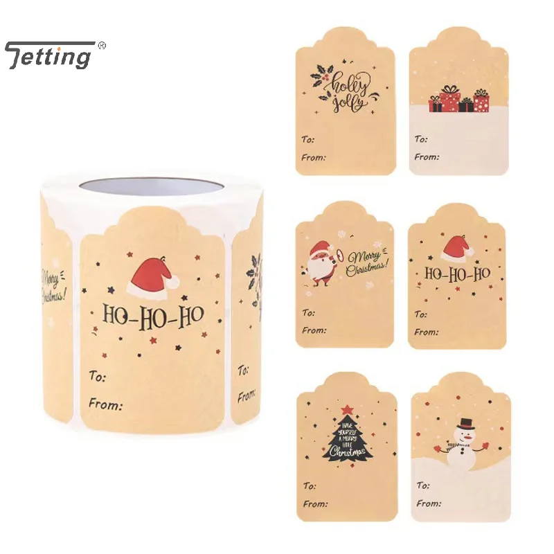 300Pcs/roll Merry Christmas Santa Claus Label Stickers Kraft Paper Handwritten Label DIY Party Scrapbook Envelope Seals Sticker