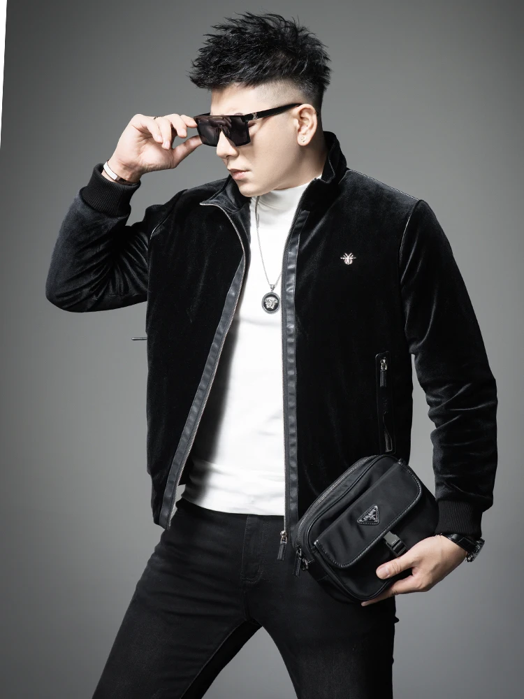 

High-End Stand Collar Cotton Jaet Gold Velvet Men's Winter New Trendy Brand Cotton Filled Warmth Insert Jaet Cottonwear