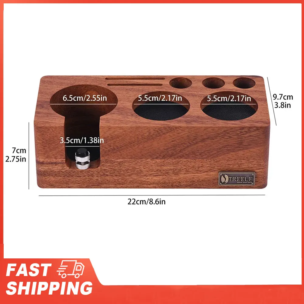 

TREELF Coffee Tamper Holder Multifunctional Stand Walnut Espresso Tamping Station Mat Rack 54/58mm Coffee Machine Accessories