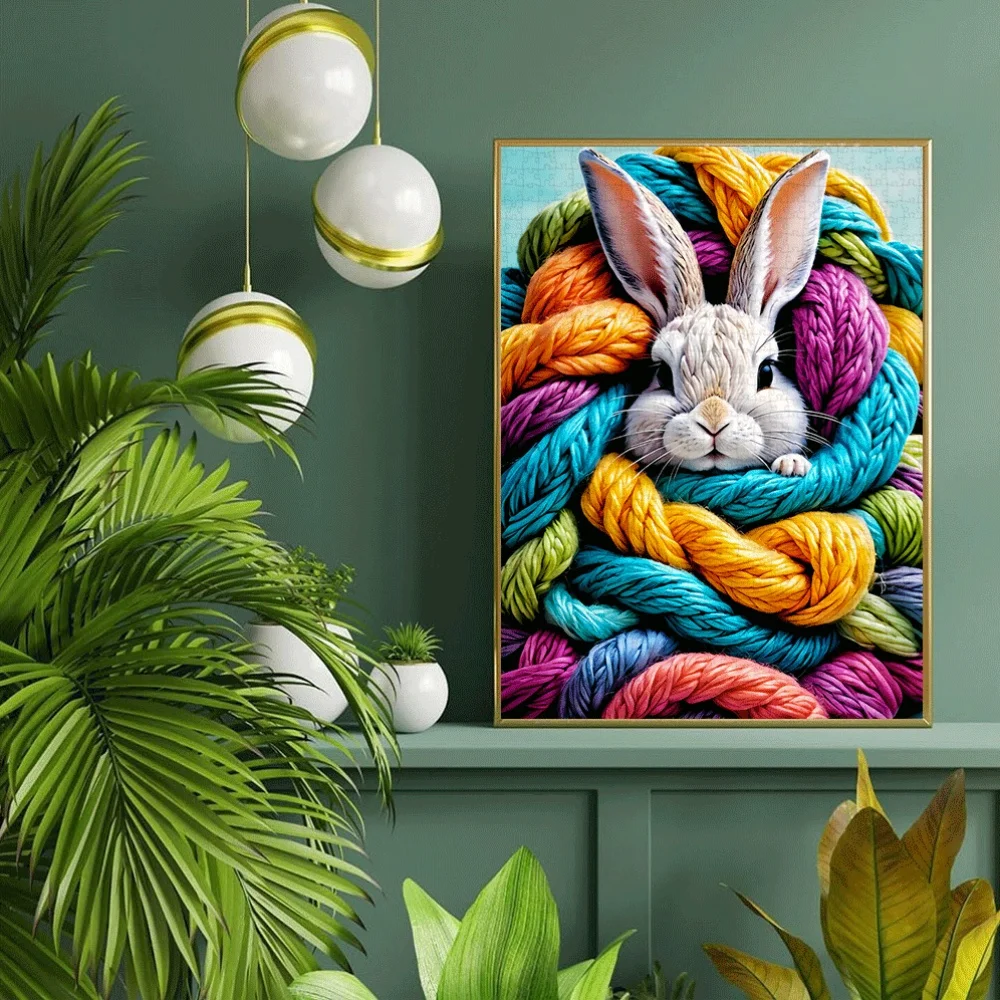 1000 قطعة من ألغاز غزل الأرنب الملونة - لعبة تفاعلية كبيرة للبالغين والأسرة، تحدي الدماغ لديكور المنزل بنفسك مع حصيرة من الورق المقوى