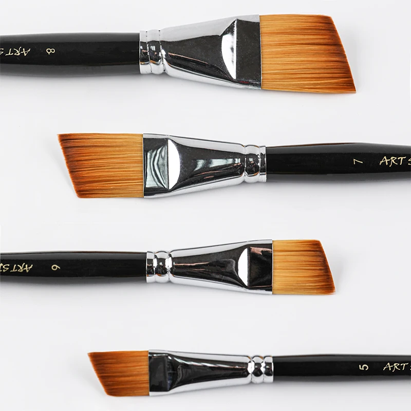 Artsecret 8pcs Angle Paintbrushes for Acrylic Watercolor Oil Painting Synthetic Hair Wooden Art Brushes 977 ANGLE