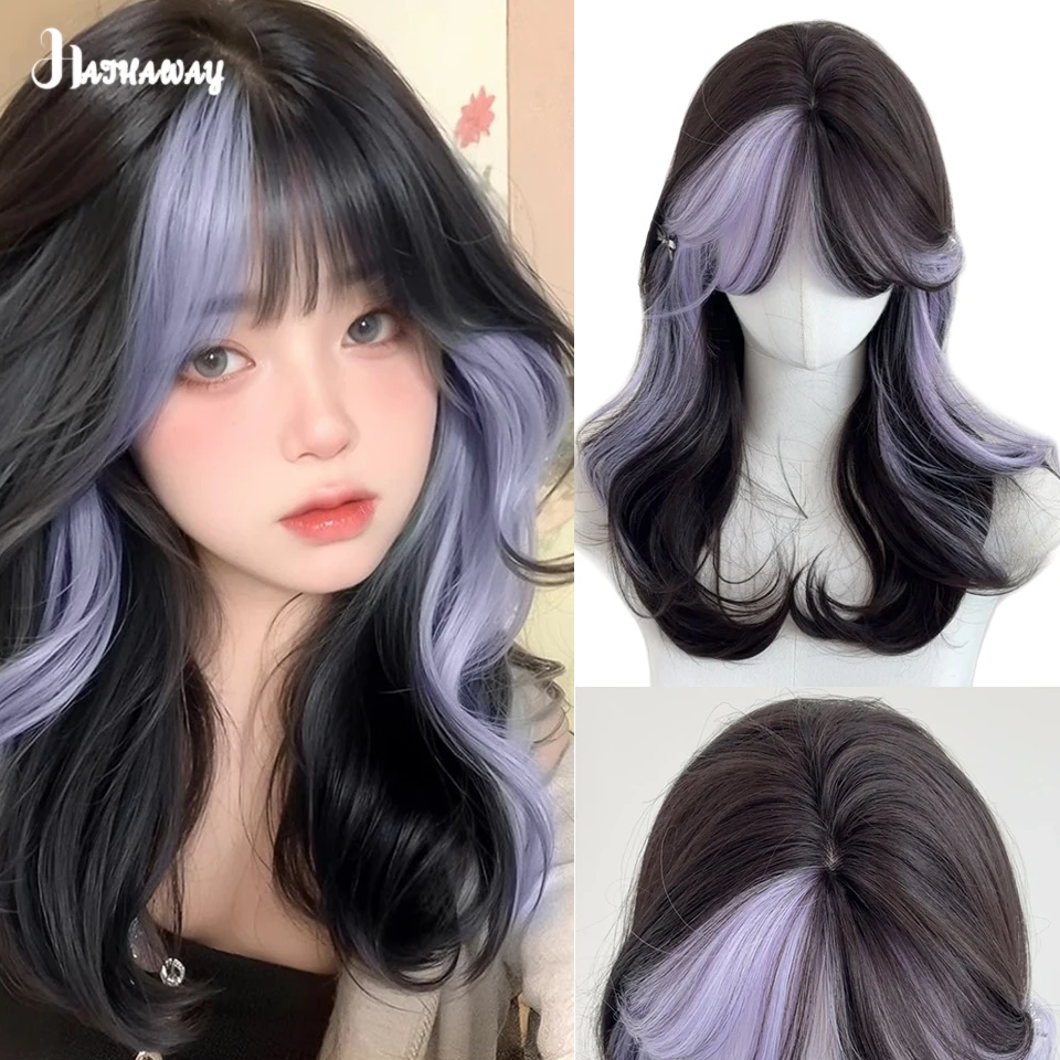 Synthetic Wig Taro Purple Bangs Dyed Short Curly Hair Full Head Women Sweet And Cool Highlights Daily Lolita Natural Whole Wig