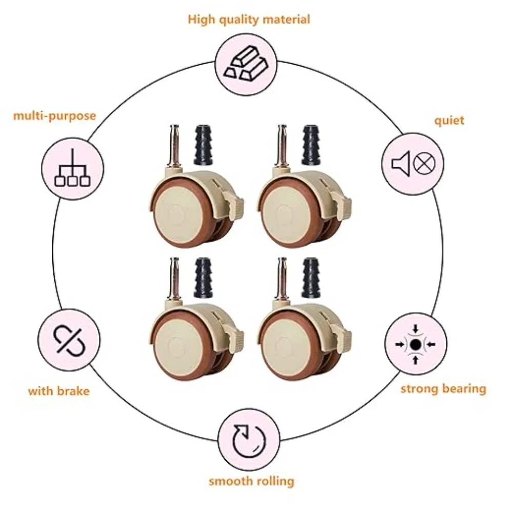 4 قطعة مجموعة عجلات الخروع الجذعية الملولبة 50 مللي متر عجلات عربة مطاطية لعجلات رفوف الأثاث لعربة التسوق الصغيرة