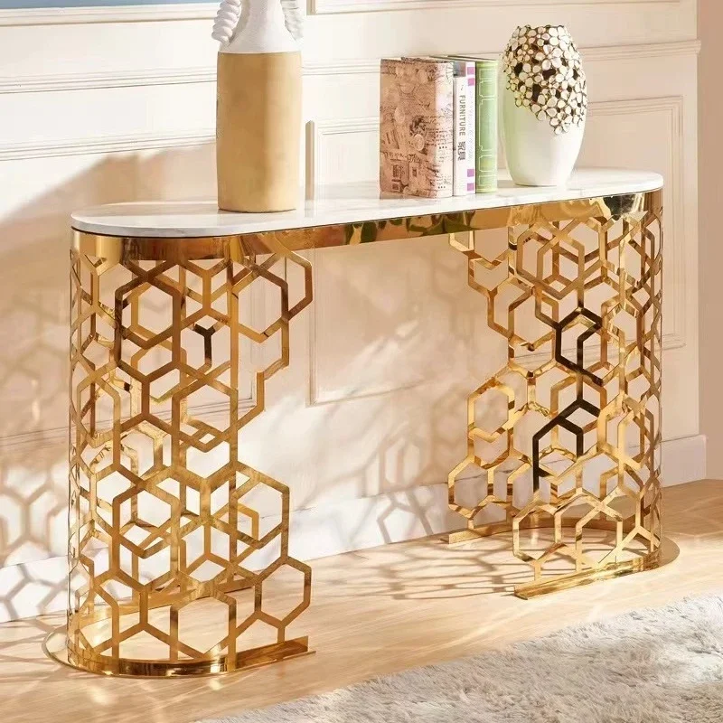 

Modern Simple Luxury Console Table Side Table Marble Gold Stainless Steel Entrance Hall Home Living Room Furniture