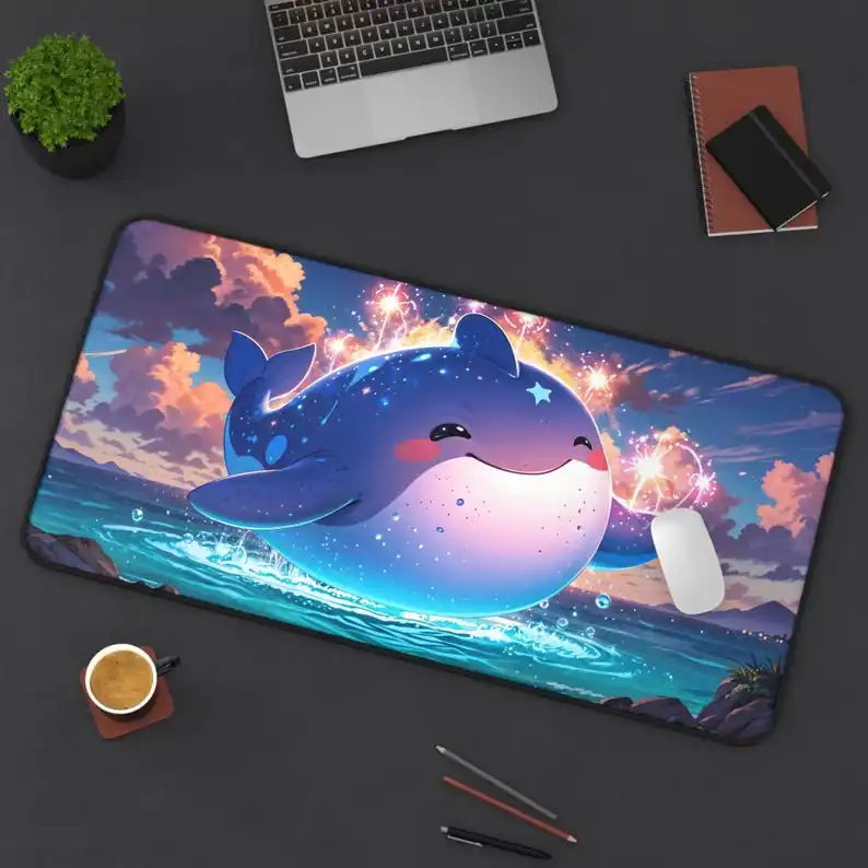 

Cute Whale Table Mat Extended Non-Slip Rolled Edge Table Mat Perfect Birthday Gift Gamer Desktop Home Office Decoration