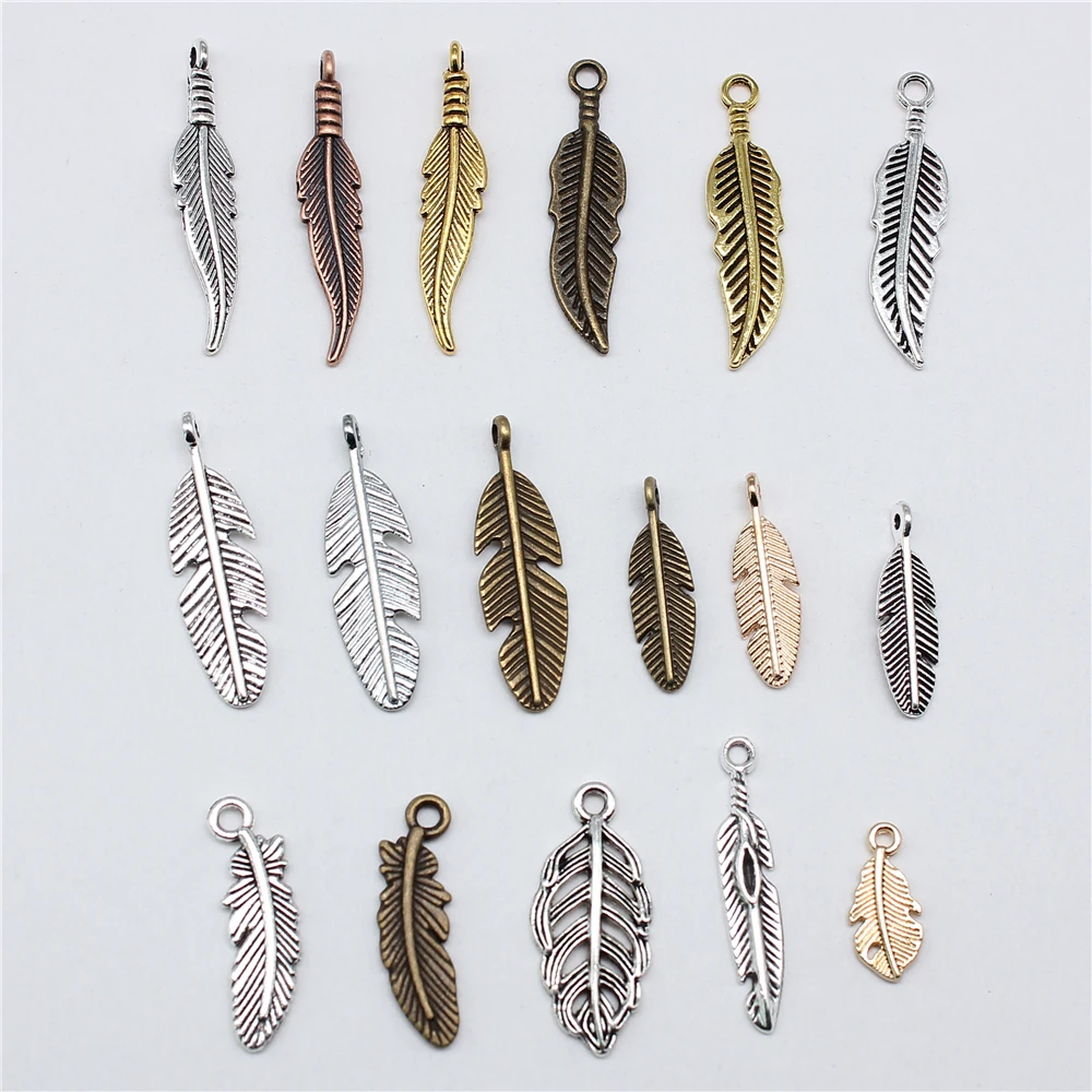 20 sztuk pióro Charms do tworzenia biżuterii antyczny brąz srebrny kolor wisiorki DIY rzemiosło Making Handmade komponenty do biżuterii — zdjęcie 2