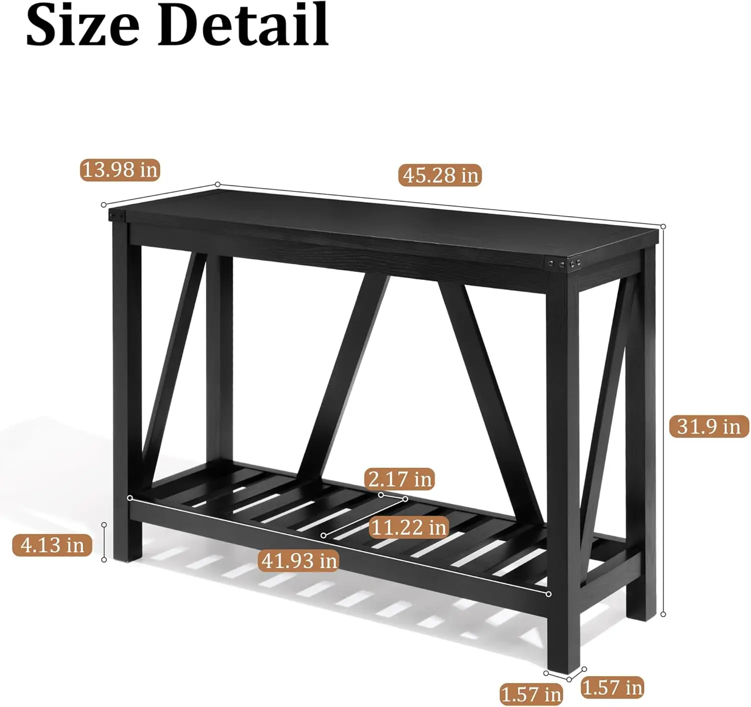 Mesa Consola de madera con estantes, mesa de sofá de granja para entrada, sala de estar, pasillo, negro (1PC)