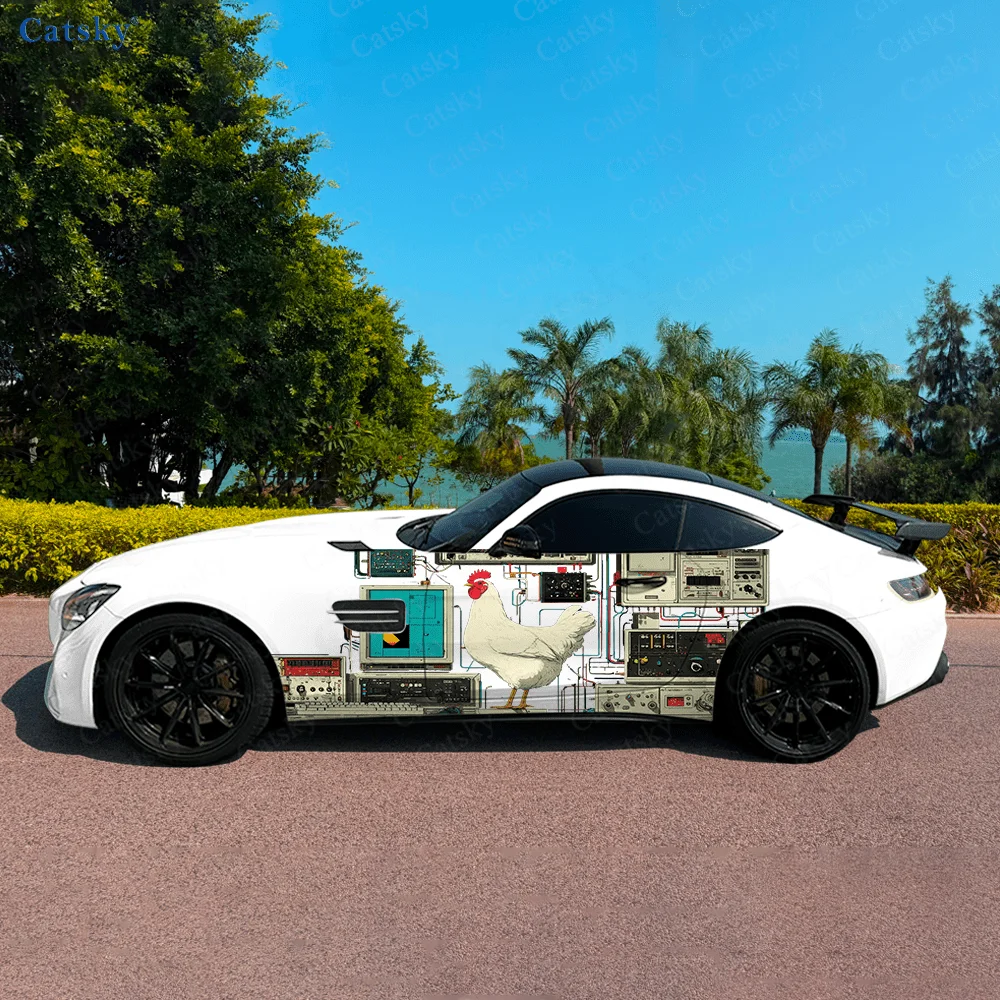 

Vintage Machines Chicken Car Vinyl Wraps Decal Self-adhesive PVC Sticker Suitable for Trucks SUV Decor Auto Accessories Gift