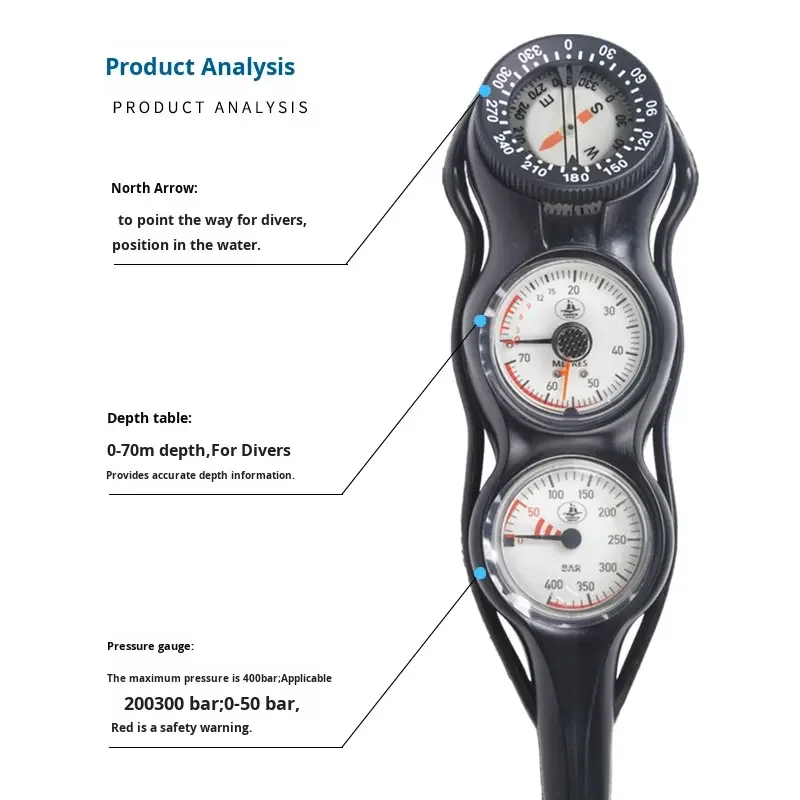 Scuba Diving Gauge Combo Depth Pressure Compass Gauge Underwater Diving Equipment Scba Oxygen Wrist Mini Kit Spg Hose Tank High