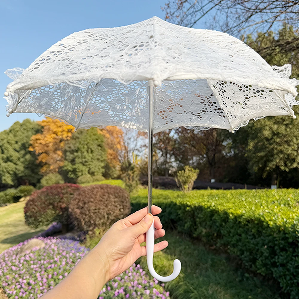 White Lace Rose Wedding Umbrella, Elegant Bridal Parasol for Photography, Mini Bridal Umbrella Shower Party Decoration image 6