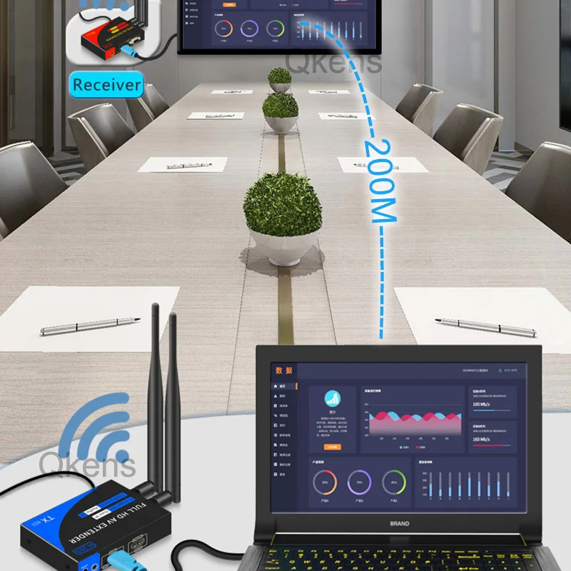1080p 200M Wireless HDMI-compatible Extender 1 To 4 Splitter Audio Video Transmitter Receiver Support VGA Out Rj45 Network Cable