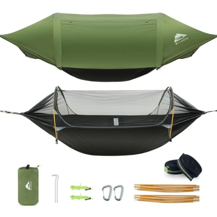 

Camping Hammock Tent for outdoor hiking travel patio expedition, nylon fabric, gray, 3-in-1 waterproof portable with mosquito n