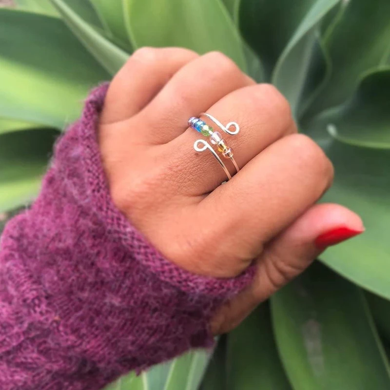 Лучшие предложения избавьтесь от беспокойства Радужное кольцо, регулируемое кольцо для беспокойства для дочери, кольцо со стандартным кольцом