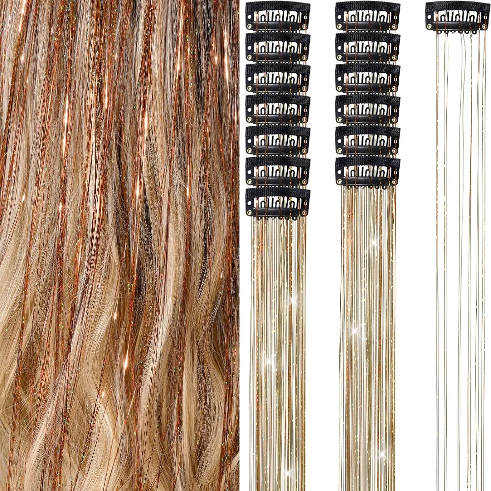 Highlights Clip in Hair Extensions Colored Shiny Sparkle Fairy Hair Hair Highlights Long Straight Synthetic Hair Extension Clip