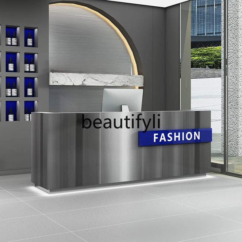 Modern simple stainless steel checkout page Bar counter Clothing store Small counter table Beauty salon Reception desk