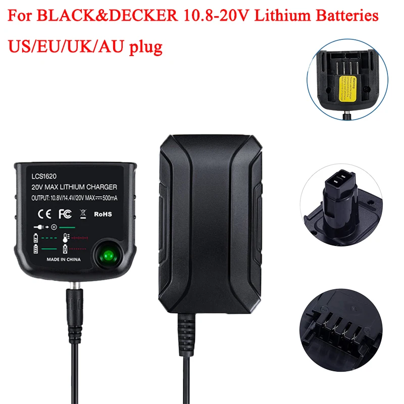 

20V Lithium Battery Charger Compatible with For Black&Decker 20VLBXR2020-OPE, LB2X3020-OPE Lithium Batteries US/EU/UK/AU Plug