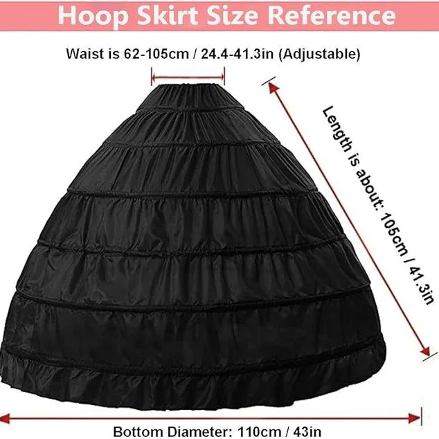 Crinolina Para Vestido De Novia 6 Hoop Dress Support Violent Fishbone Skirt Lining Long Lolita Clothing Petticoat Black White