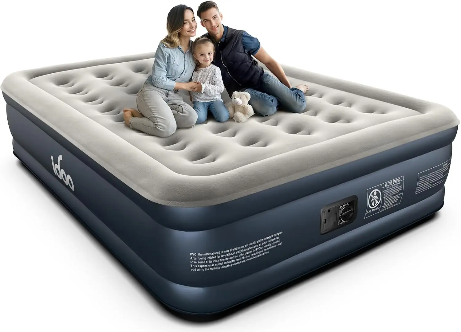 

Queen Air Mattress with Built-in Pump, 18" Raised Inflatable Bed for Camping and Guests, 650 lbs Capacity