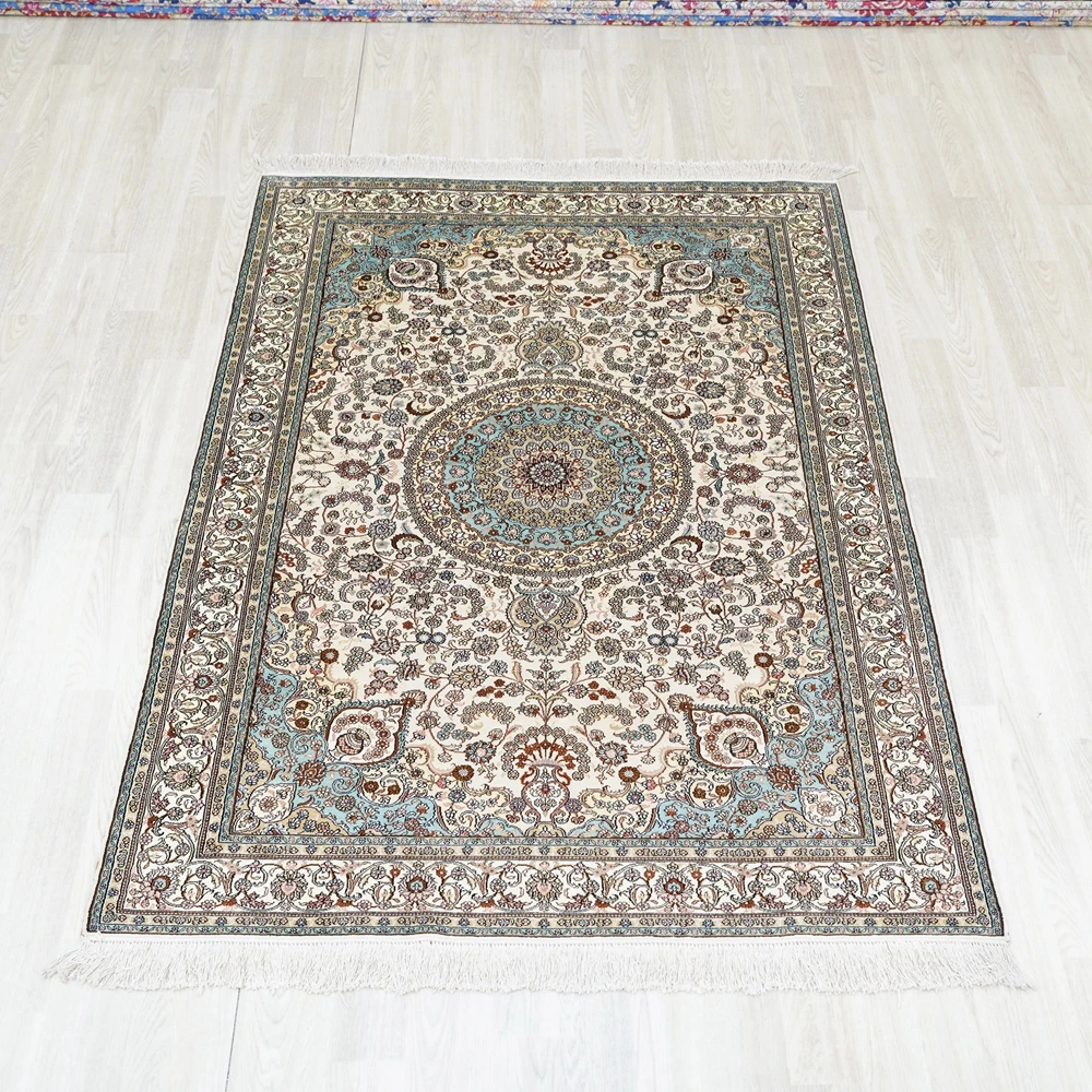 4'x6' Handmade Turkish Carpets Beige Color Vantage Persian Silk Rug (WY340A)