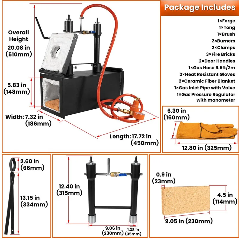 Bruciatore doppio a Gas propano di grande capacità 2600 ° f/1425 ℃ per la produzione di utensili per coltelli da maniscalco blacksmilhing con pinza