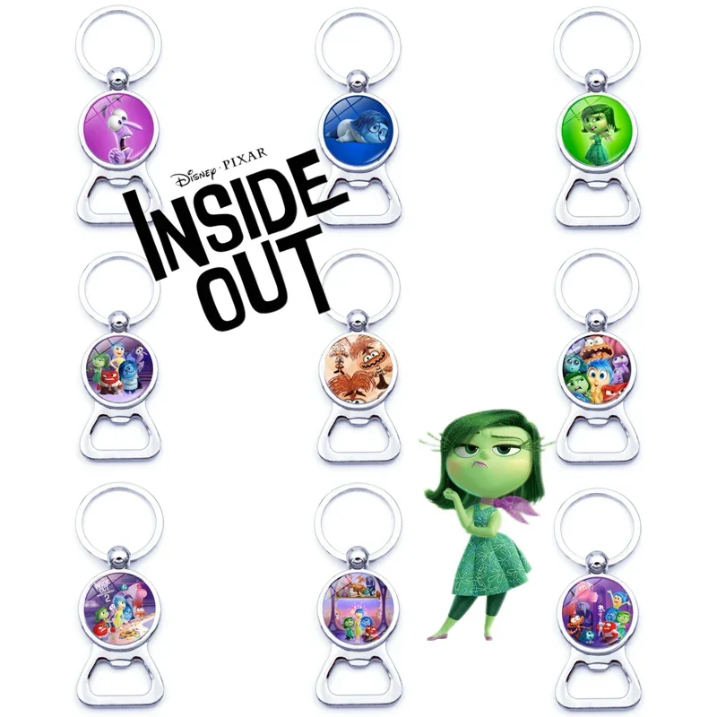 New Disney Inside Out 2 Bottle Opener Keychain Anime Figures Sadness Anxiety Disgust Bag Pendant Cartoon Bottle Openers Gifts