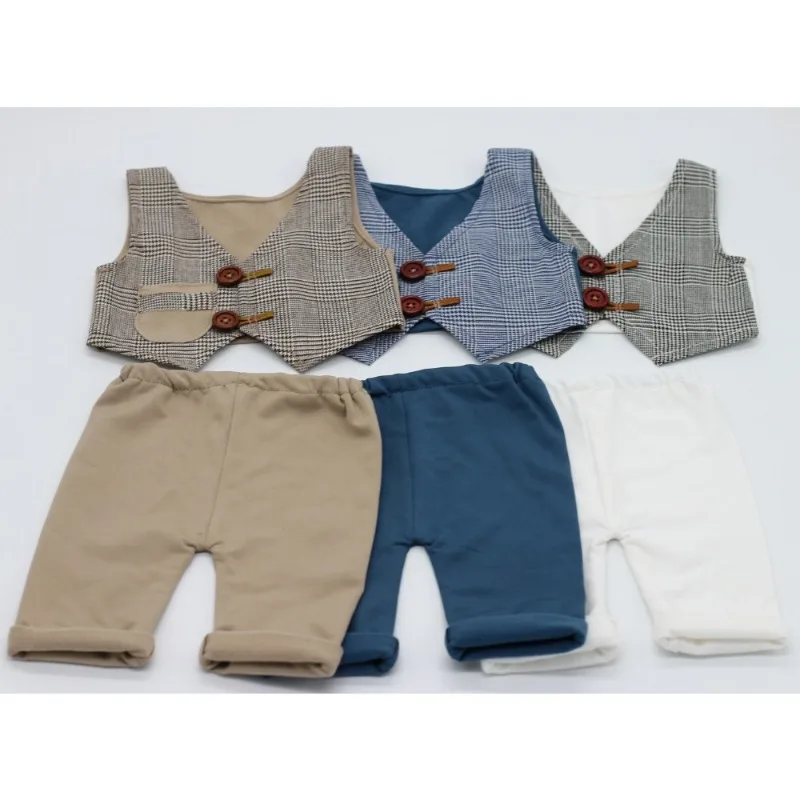 British Gentleman Style Newborn Photo Outfit Set Baby Studio Shooting Costume Infant Growth Souvenir Photography Clothing Prop view 4