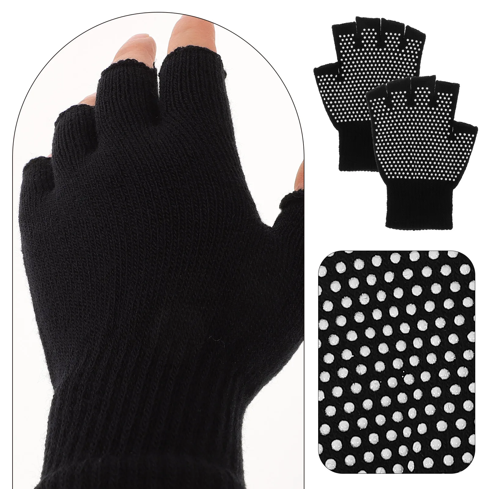 

Cotton Non-Slip Yoga Gloves Fingerless Half Finger Knitted Soft Comfortable Breathable Workout Sports Gloves Black