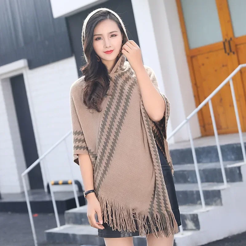 Frühling Herbst Mit Kapuze Schal Mantel Weiblichen Schal Nadel Pullover Mantel Schal Quaste Pullover Frauen Mantel Im Freien Sonnencreme Schwarz