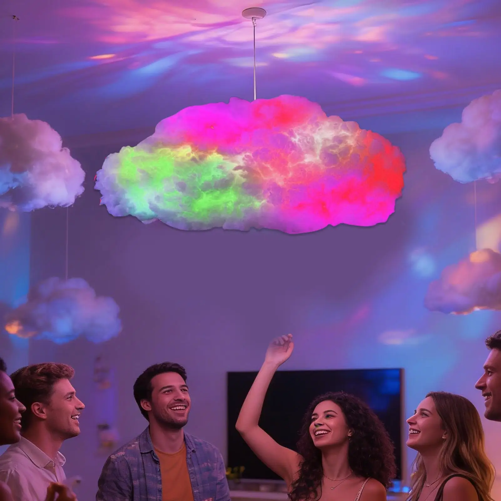 Ceiling Clouds With Lights DIY Lamp Atmosphere Decoration With Music Rhythm Color Changing Remote Control LED Cloud Lights For