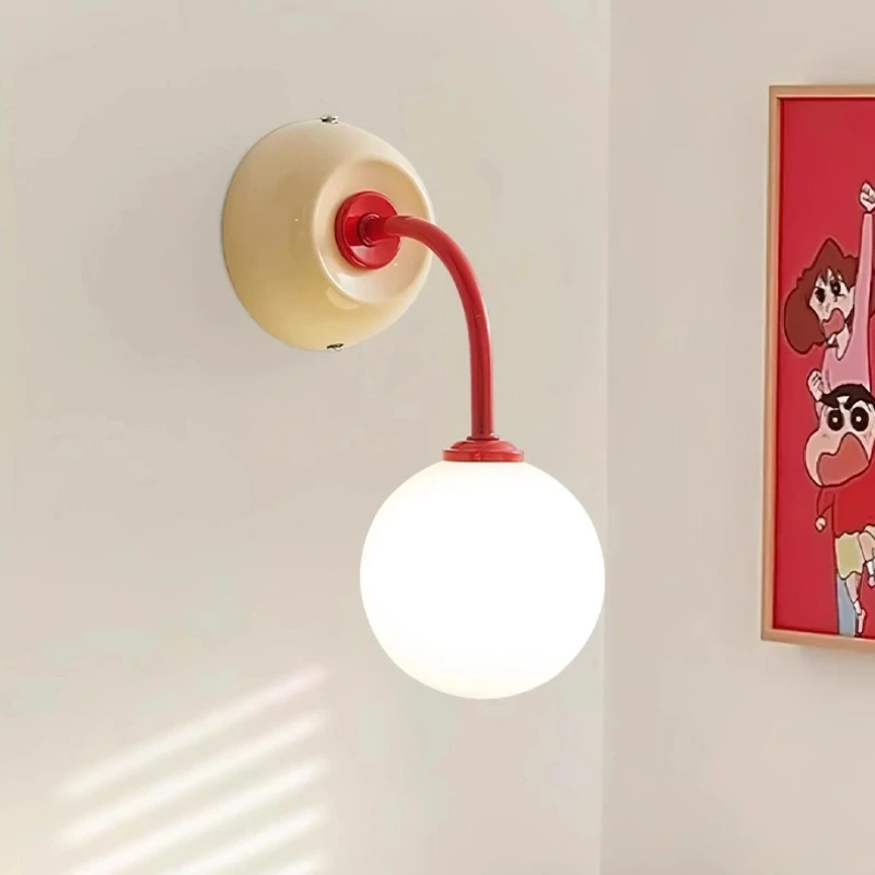 كريم نمط استدارة الزجاج مصابيح الحائط غرفة نوم السرير غرفة الأطفال أضواء الجدار دراسة خلفية جو الشمعدانات بهو #4