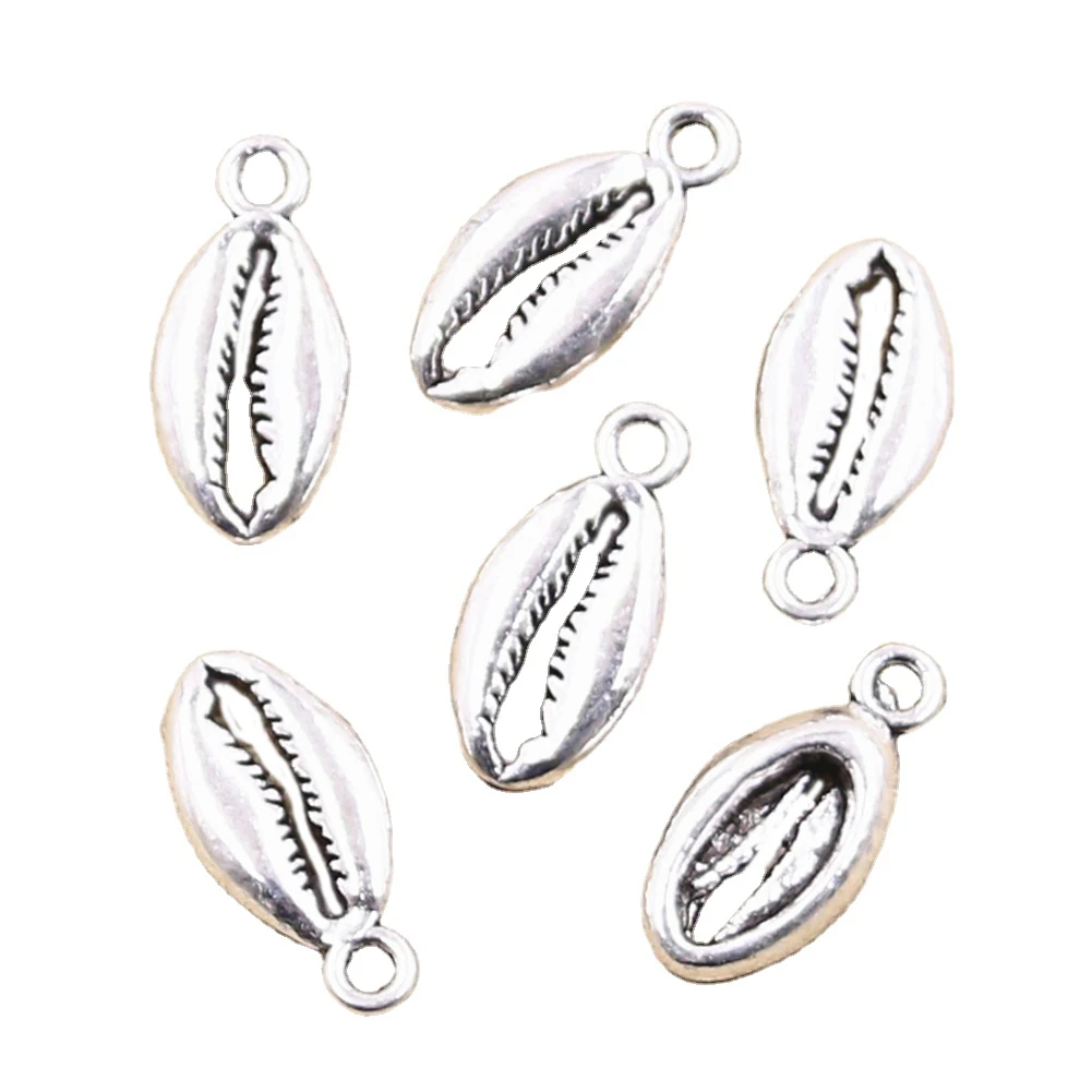 15pcs Charms Bohemian Cowrie Conch Shell 17x8mm Antique Silver Color Plated Pendant Making DIY Handmade Tibetan Finding Jewelry