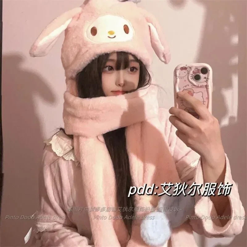 

Cinnamoroll My Melody Anime Kawaii Fashion Warm Hat Cute Cartoon Kuromi Sanrio Ins Scarf Ear Protection Gifts for Girls