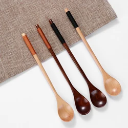 1Pc Wooden Spoon for Eating Mixing Stirring Cooking Wood Soup Spoons Long Handle Spoon with Japanese Style Kitchen Utensil