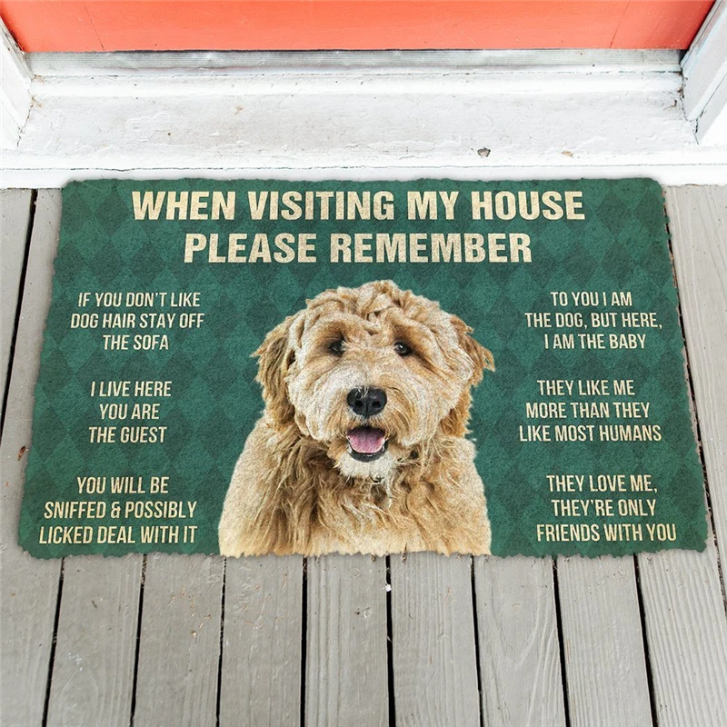 Please Remember Golden Retriever Dogs House Rules Doormat Decor Print Carpet Soft Flannel Non-Slip Doormat for Bedroom Porch