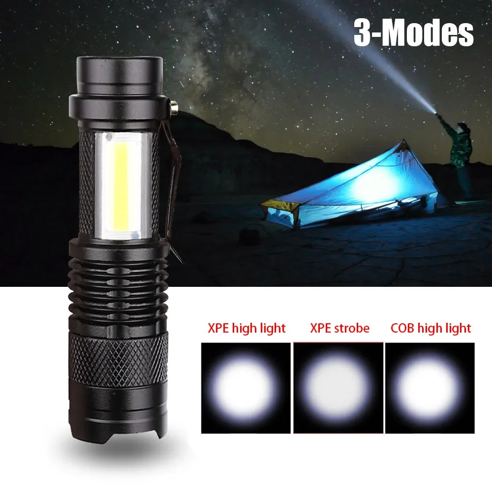 미니 USB 충전식 LED 야간 손전등 토치, 4000lm, 3 모드, 조정 가능한 줌이 가능한 토치, 초점 조명, 캠핑, 하이킹, 사이클링용, 2 개
