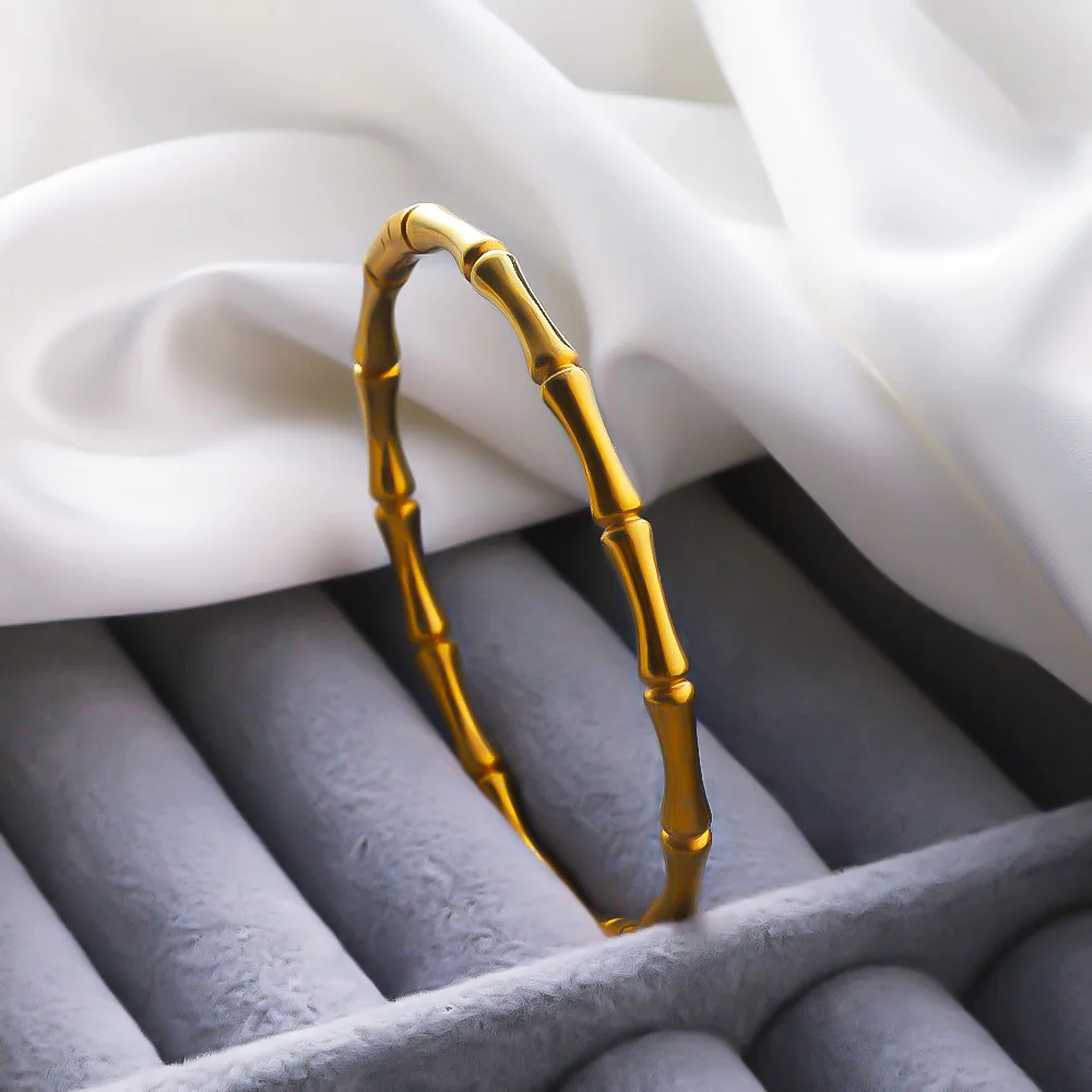 Dainty Bamboo Gold Bar Bracelet for Women Simple Delicate Thin Cuff Bangle Hook Bracelet Gold Plated Handmade Minimalist image 3