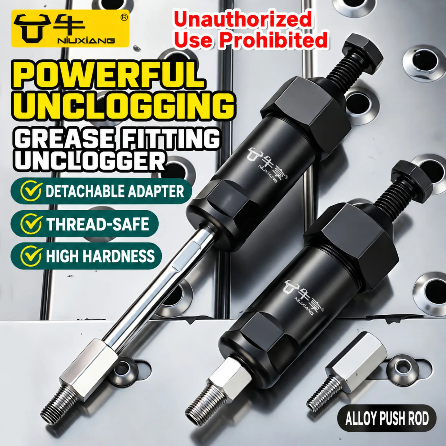 Schmierfittings-Entstopfer-Werkzeug mit Legierungsstößel, 6/8/10mm-Adaptern, kurzen und langen Stäben für verstopfte Schmierleitungen – Detail 1