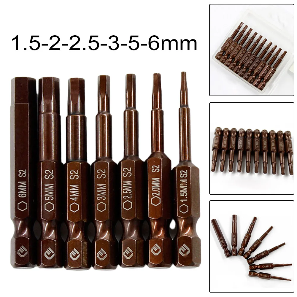 50mm Hexagon Magnetic Screwdriver Bits Set H1.5 H 2 H2.5 H3.0 H4.0 H5.0 H6.0 1/4\