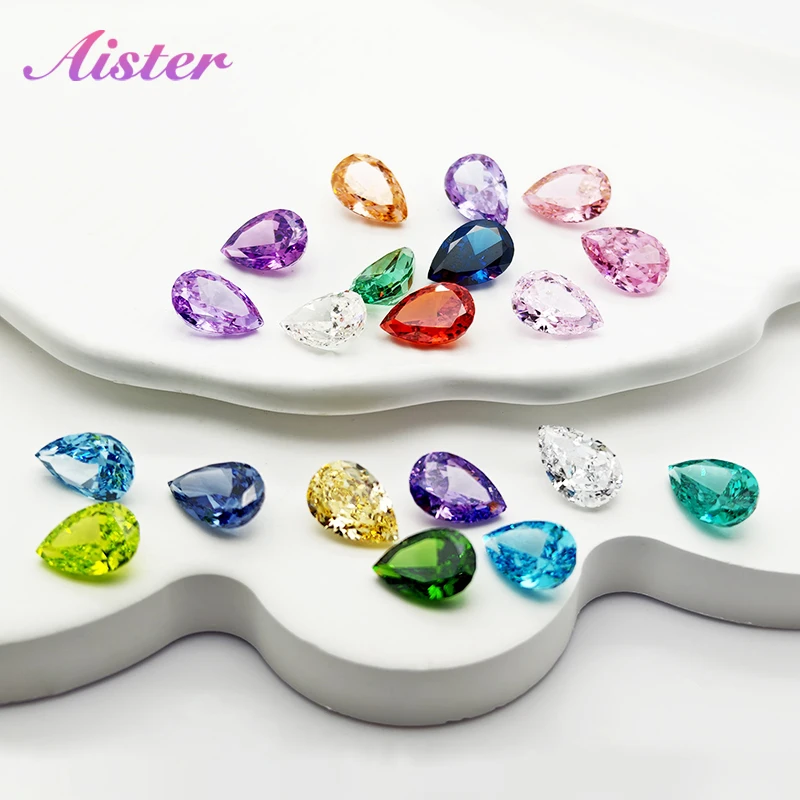 

Top Colors Pear Crushed Ice Cut High Carbon Diamond Cubic Zirconia Gesstome 4K Cutting 5A Grade Quality CZ Lab Zircon Stones