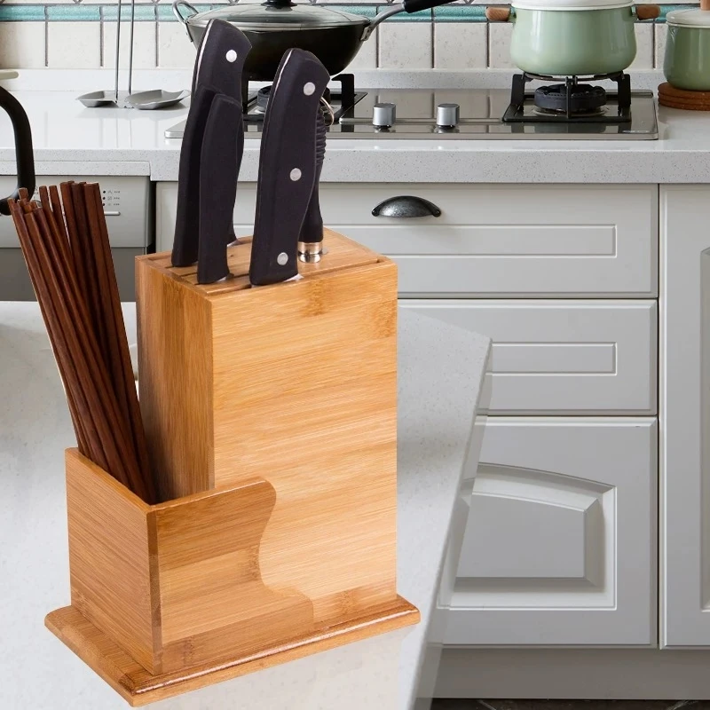 Bamboo Knife Storage Block without Knives, 7 Slots Universal Knife Holder Countertop Butcher Block Knife Stand for Easy Kitchen