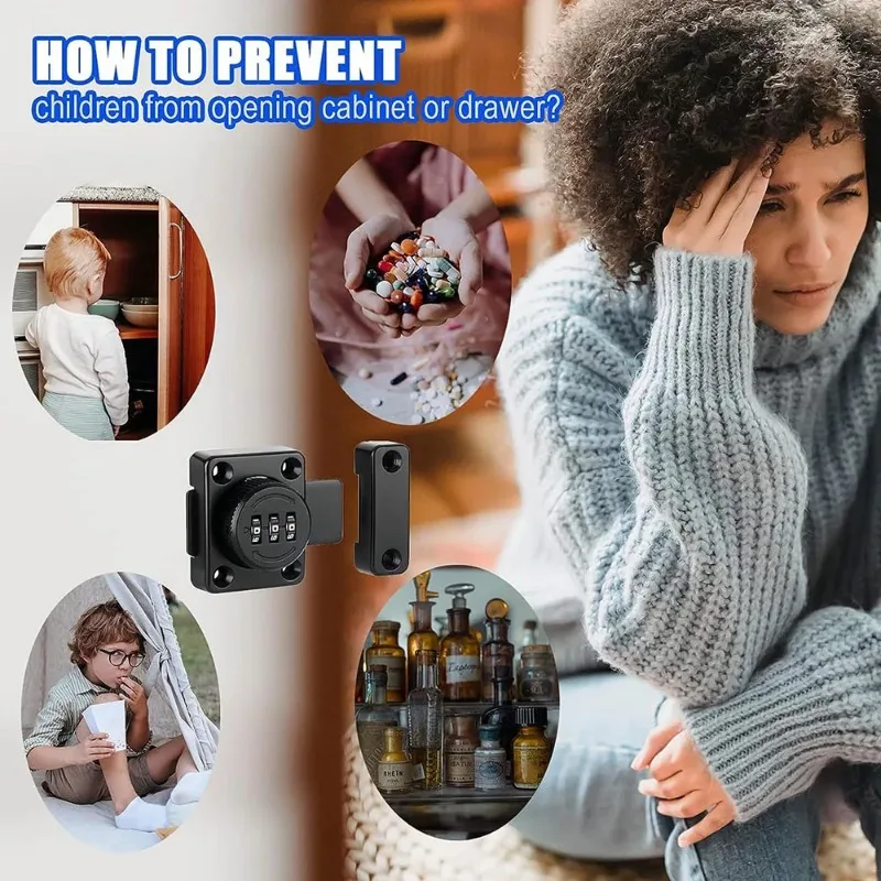 Safety Cabinet Password Lock Combination Latch Metal Wardrobe Lock Surface Mounted Suitable for Wardrobe Office Small Door