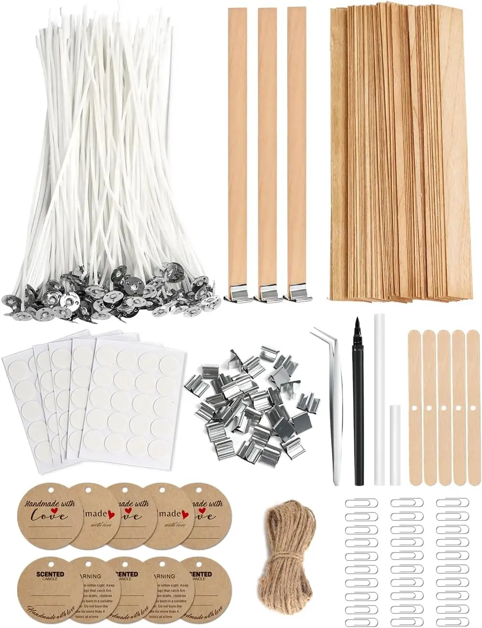 

130 Pcs Candle Making Kit: Cotton & Wood Wicks with Tools for DIY Candles