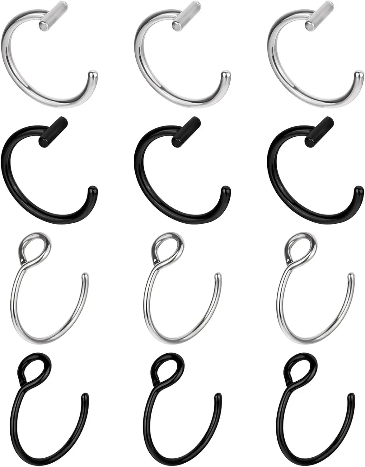 12 Stück Edelstahl Fake Lippenpiercing 8mm Falsche Nasenringe Clip-On Nasenring Ohrklemmen Nicht-Piercing Schmuck für Frauen Männer